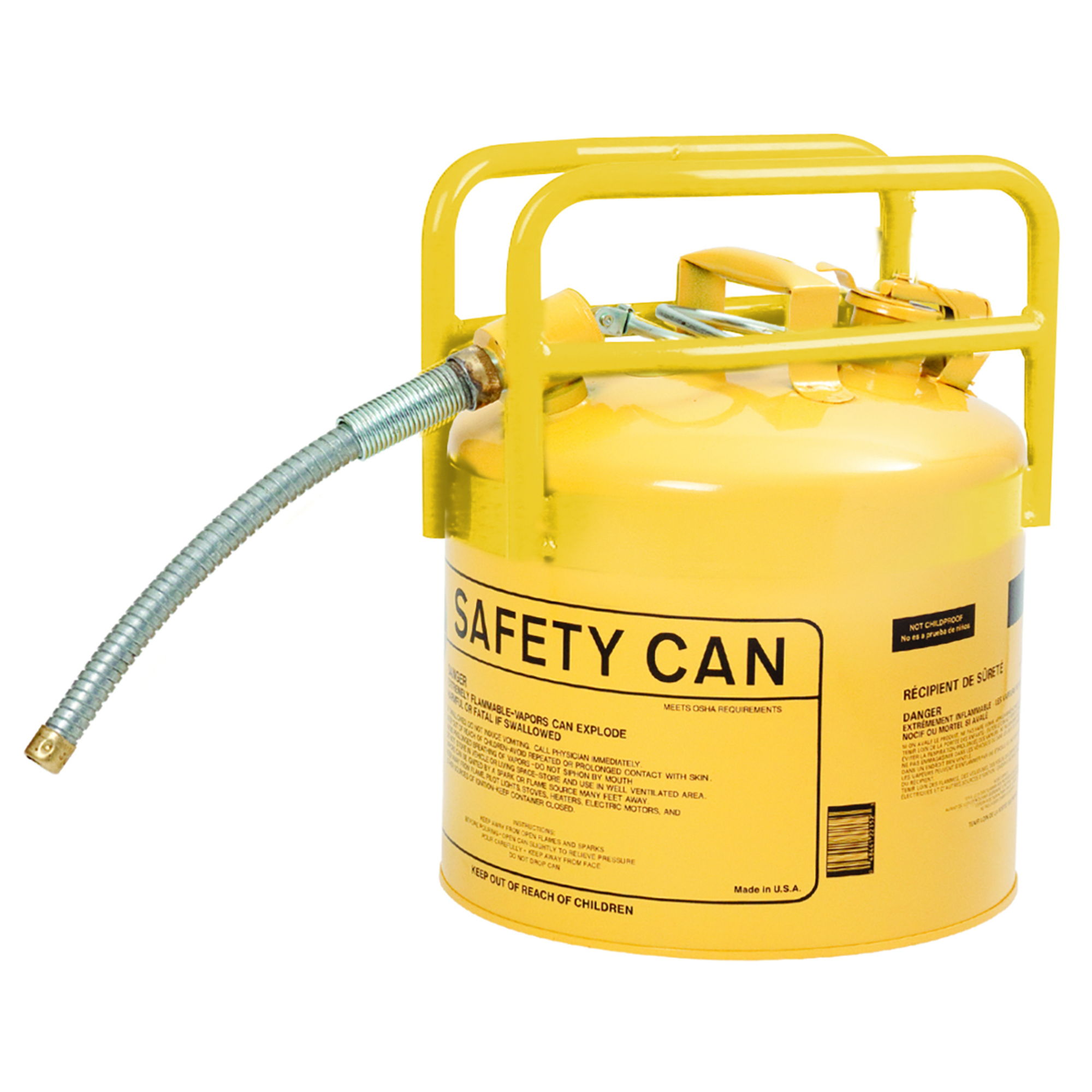 Eagle Type II DOT Safety Can for Diesel — 5 Gallon, 24 Gauge Galvanized Steel, Flexible Metal Spout, Yellow, Model# 1215SX5Y